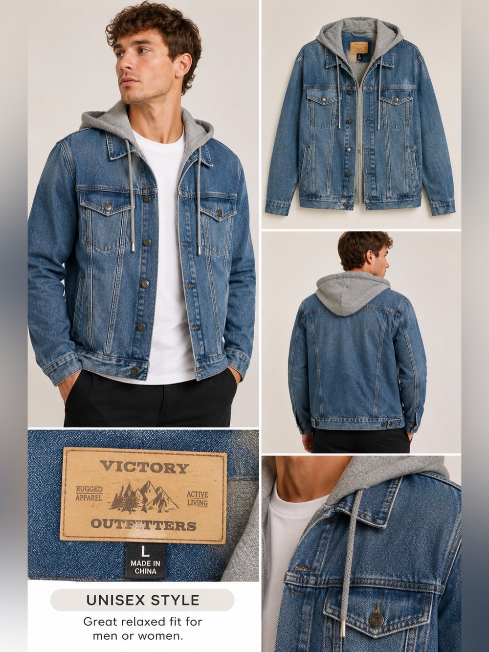 Victory Outfitters Denim Hooded Trucker Jacket NWT Large Unisex